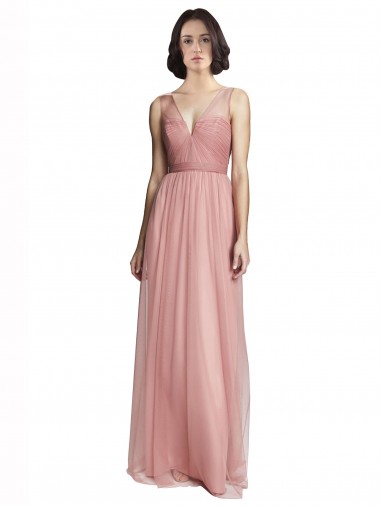 Sleeveless V-Neck Tulle Rose Pink Long Bridesmaid Dress Leicester