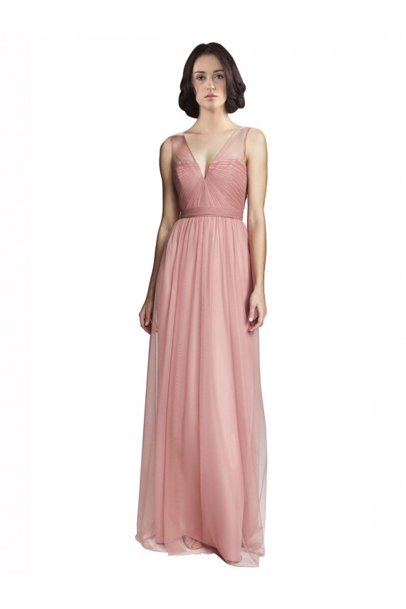 Sleeveless V-Neck Tulle Rose Pink Long Bridesmaid Dress Leicester