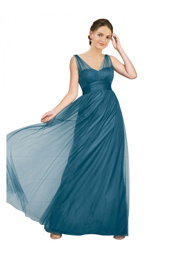 Sleeveless V-Neck Tulle Teal Green Long Bridesmaid Dress Leicester