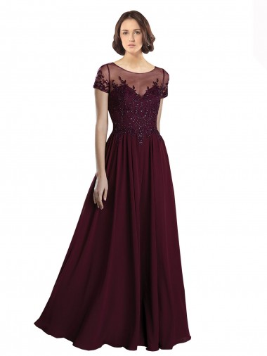 Cap Sleeves Jewel Neck Tulle & Soft Chiffon Burgundy Gold Long Bridesmaid Dress Leicester