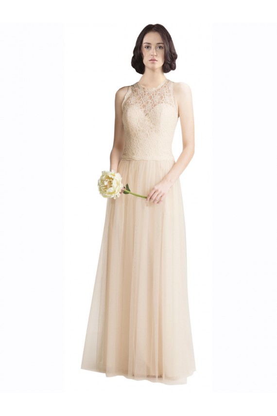 Sleeveless Illusion Neck Tulle & Lace Ivory Long Bridesmaid Dress Leicester