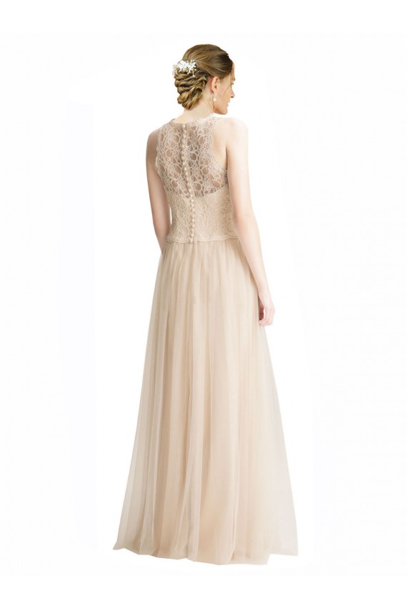 Sleeveless Illusion Neck Tulle & Lace Ivory Long Bridesmaid Dress Leicester