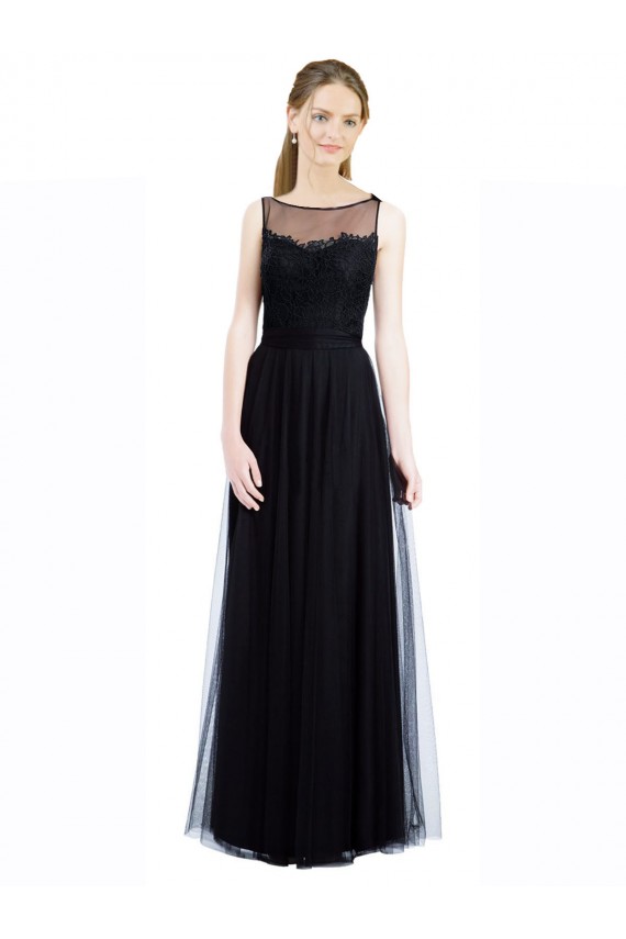 Sleeveless Illusion Neck Tulle & Lace Black Long Bridesmaid Dress Leicester