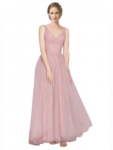 Sleeveless V-Neck Tulle Pink Long Bridesmaid Dress Leicester