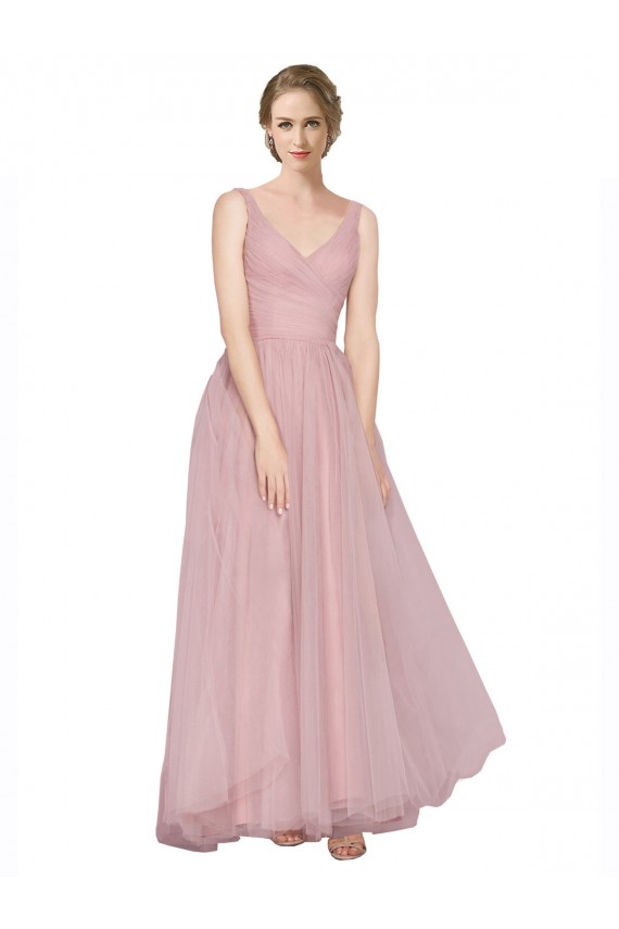 Sleeveless V-Neck Tulle Pink Long Bridesmaid Dress Leicester