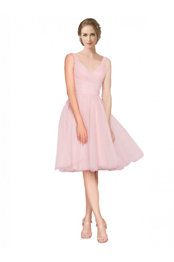 Sleeveless V-Neck Tulle Pink Knee Length Bridesmaid Gown Leicester