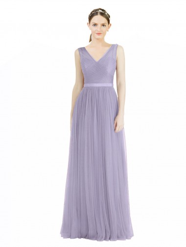 Sleeveless V-Neck Tulle Lilac Long Bridesmaid Dress Leicester