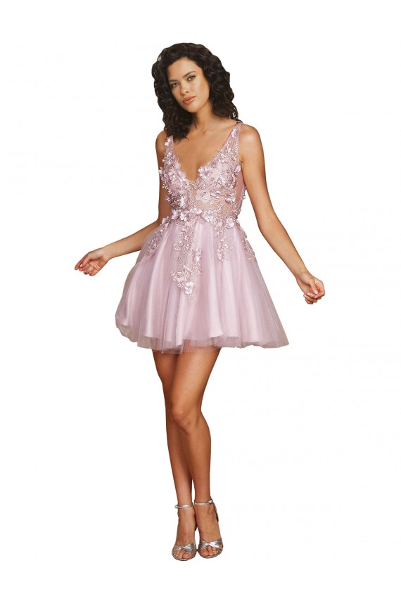 Sleeveless V-Neck Tulle Short Bridesmaid Dress Leicester