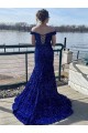 Sleeveless Off the Shoulder Velvet Sequin Royal Blue Sweep Train Prom Dress Leicester