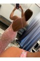 Sleeveless One Shoulder Velvet Sequin Pink Sweep Train Prom Dress Leicester
