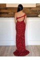 Sleeveless One Shoulder Velvet Sequin Burgundy Sweep Train Prom Dress Leicester