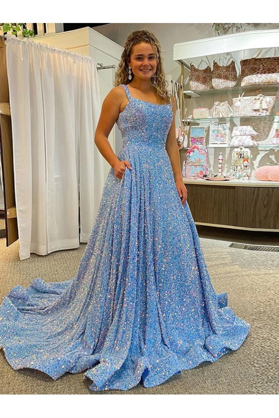 Sleeveless Scoop Neck Velvet Sequin Shown Color Court Train Prom Dress / Evening Dress Leicester