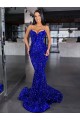 Sleeveless Spaghetti Straps Velvet Sequin Royal Blue Mermaid Sweep Train Evening Gown / Prom Dress Leicester