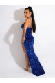 Sleeveless Spaghetti Straps Velvet Sequin Royal Blue Sweep Train Evening Dress Leicester