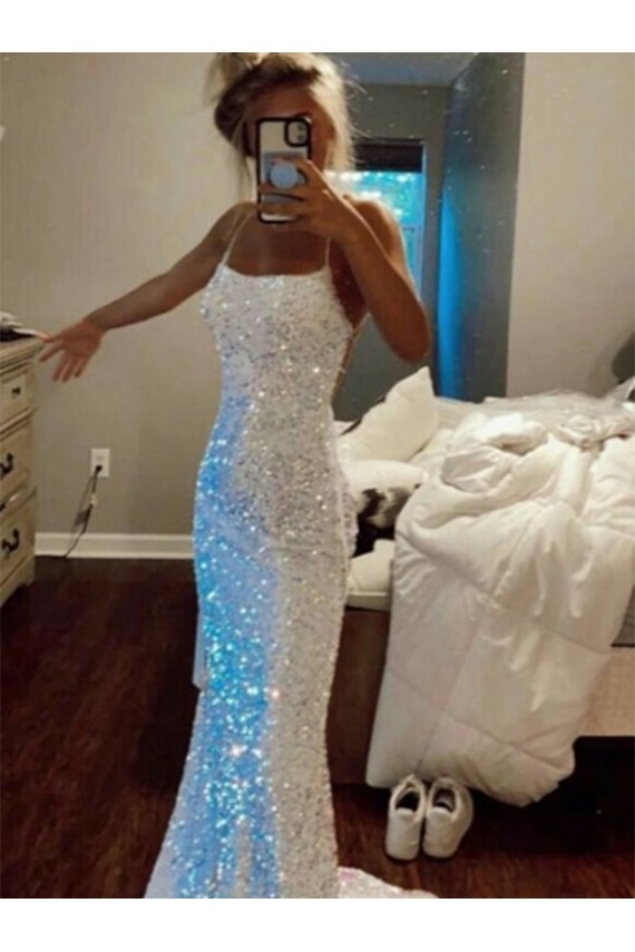 Sleeveless Spaghetti Straps Velvet Sequin Shown Color Sweep Train Evening Dress Leicester