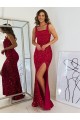 Sleeveless Square Neck Velvet Sequin Burgundy Long Prom Dress Leicester