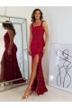 Sleeveless Square Neck Velvet Sequin Burgundy Long Prom Dress Leicester
