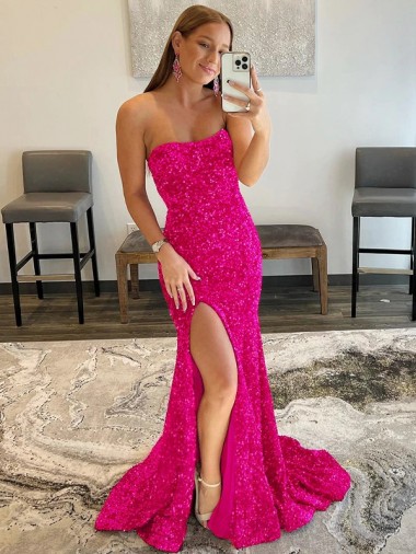 Sleeveless Strapless Velvet Sequin Fuchsia Sweep Train Prom Dress Leicester