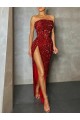 Sleeveless Strapless Velvet Sequin Burgundy Long Prom Dress / Evening Dress Leicester