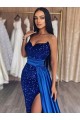 Sleeveless Sweetheart Velvet Sequin Royal Blue Sweep Train Prom Dresses Leicester