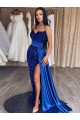 Sleeveless Sweetheart Velvet Sequin Royal Blue Sweep Train Prom Dresses Leicester