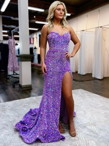 Sleeveless Sweetheart Velvet Sequin Lavender Court Train Homecoming Dress Leicester