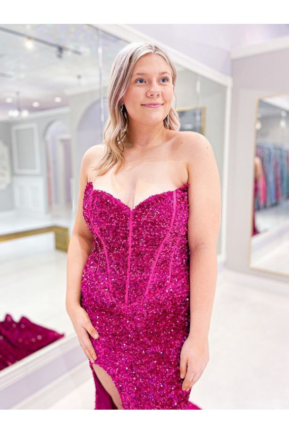 Sleeveless Sweetheart Velvet Sequin Shown Color Sweep Train Evening Dress Leicester