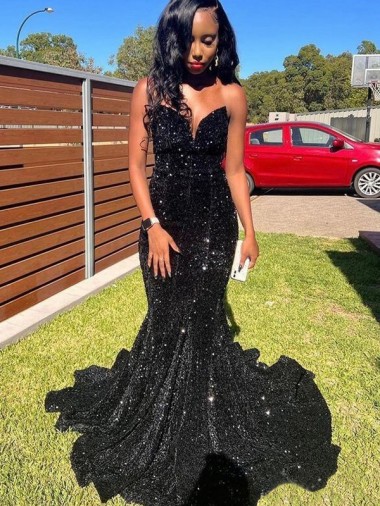Sleeveless Sweetheart Velvet Sequin Black Long Prom Dress Leicester