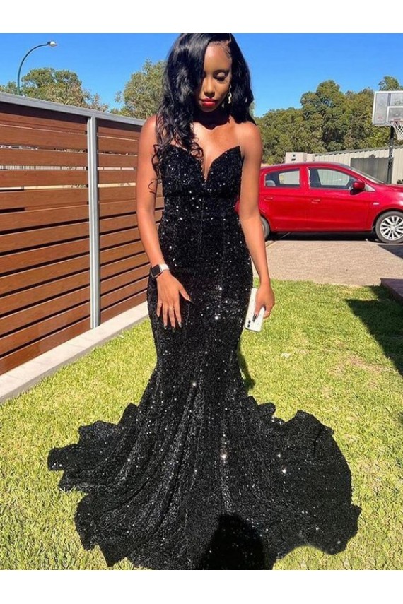 Sleeveless Sweetheart Velvet Sequin Black Long Prom Dress Leicester