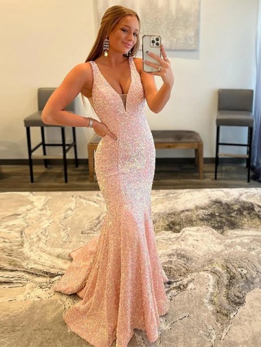 Sleeveless V-Neck Velvet Sequin Shown Color Sweep Train Evening Dress Leicester