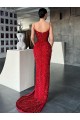 Sleeveless V-Neck Velvet Sequin Red Sweep Train Evening Gown / Prom Dress Leicester