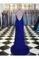 Sleeveless V-Neck Velvet Sequin Royal Blue Sweep Train Prom Dress / Evening Gown Leicester