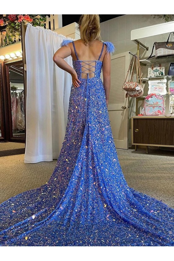 Sleeveless V-Neck Velvet Sequin Shown Color Court Train Prom Dress / Evening Dress Leicester
