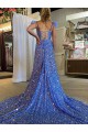 Sleeveless V-Neck Velvet Sequin Shown Color Court Train Prom Dress / Evening Dress Leicester
