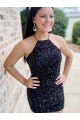 Sleeveless Halter Neck Velvet Sequin Black Short Prom Dress Leicester