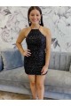 Sleeveless Halter Neck Velvet Sequin Black Short Prom Dress Leicester