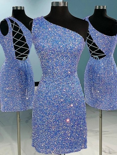 Sleeveless One Shoulder Velvet Sequin Shown Color Short Prom Dress Leicester