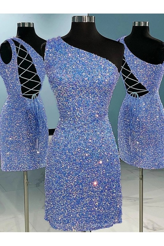 Sleeveless One Shoulder Velvet Sequin Shown Color Short Prom Dress Leicester