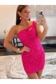 Sleeveless One Shoulder Velvet Sequin Fuchsia Short Prom Dresses Leicester