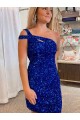 Sleeveless One Shoulder Velvet Sequin Fuchsia Short Prom Dresses Leicester