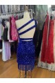 Sleeveless One Shoulder Velvet Sequins Royal Blue Short Homecoming Dress Leicester