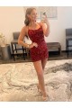 Sleeveless Spaghetti Straps Velvet Sequin Burgundy Short Prom Dress / Evening Gown Leicester