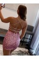 Sleeveless Spaghetti Straps Velvet Sequin Hot Pink Short Evening Dress Leicester