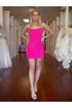 Sleeveless Spaghetti Straps Velvet Sequin Fuchsia Short Prom Dress Leicester