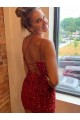 Sleeveless V-Neck Velvet Sequin Royal Blue Short Evening Gown Leicester