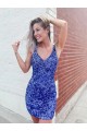 Sleeveless V-Neck Velvet Sequin Shown Color Short Evening Dress Leicester
