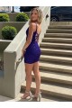 Sleeveless V-Neck Velvet Sequin Royal Blue Short Prom Dress Leicester