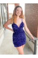 Sleeveless V-Neck Velvet Sequin Shown Color Short Cocktail Dress / Prom Dress Leicester