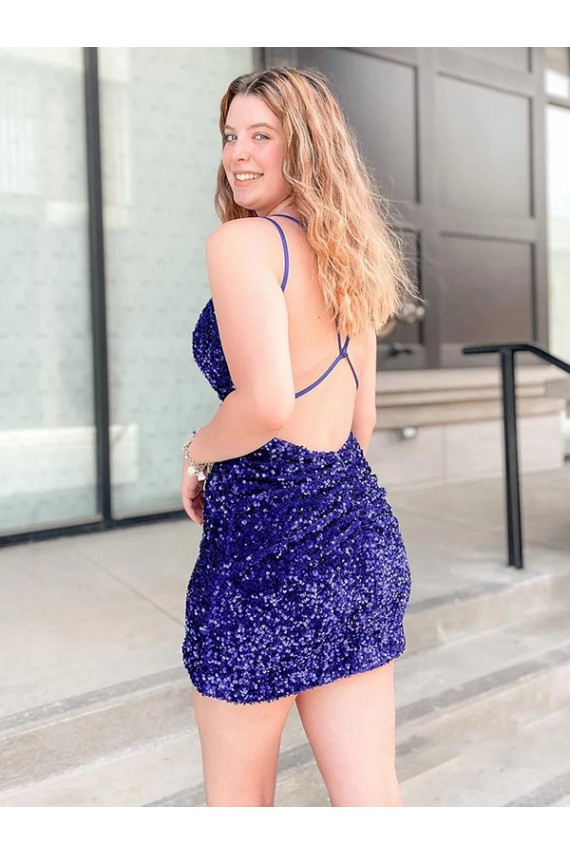 Sleeveless V-Neck Velvet Sequin Shown Color Short Cocktail Dress / Prom Dress Leicester