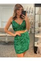 Sleeveless V-Neck Velvet Sequin Shamrock Green Short Formal Dress Leicester